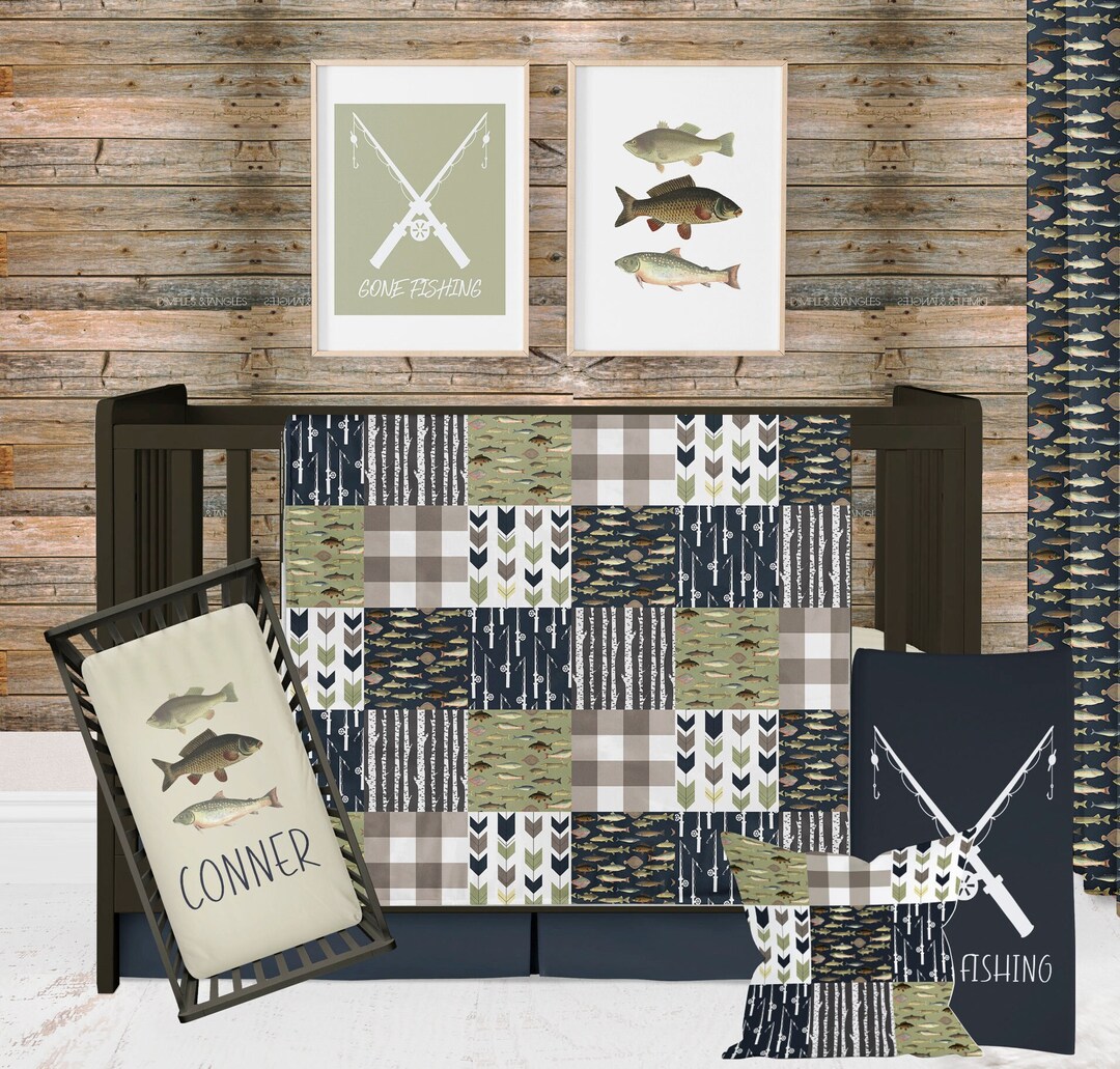 Fishing Crib Bedding Set for Baby Boy Nursery, Woodland Outdoor Gone Fishing Nursery Theme Etsy
