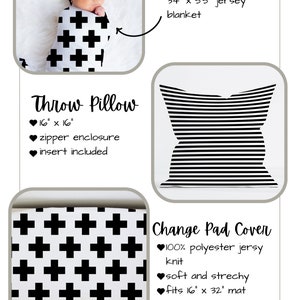 Black and White Crib Bedding, Gender Neutral Baby Nursery, Monochrome Modern Geometric Baby Bedding image 6