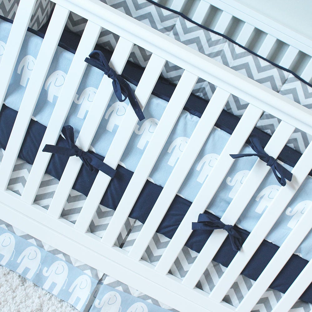 Boy Crib Bedding Baby Blue Elephant Bumper Navy Blue fitted Etsy