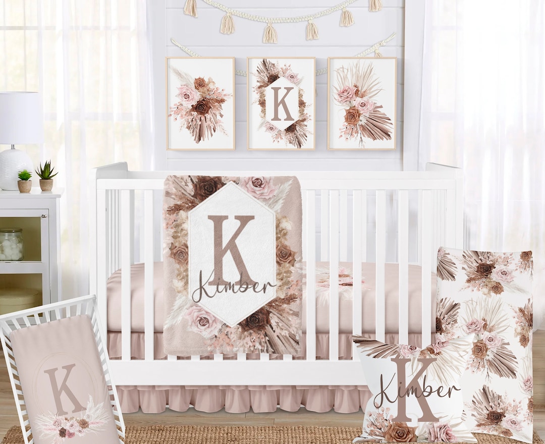 Baby Girl Bedding Crib Sets, Boho Baby Bedding Girl, Pink Floral