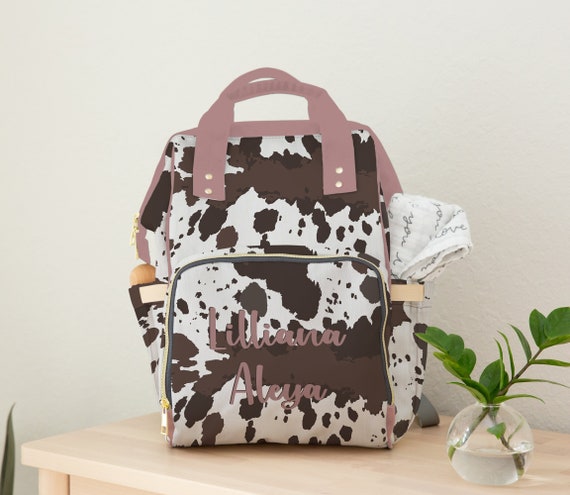 Cow Print Diaper Bag: Personalized Baby Backpack - Etsy display picture 3