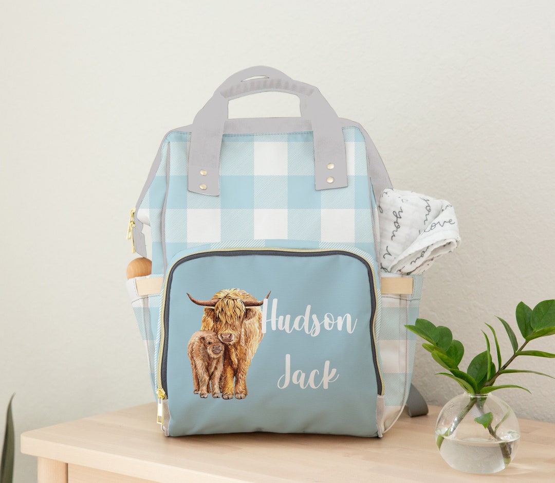 Western Diaper Bag, Highland Cow Diaper Bag Backpack, Personalized Baby