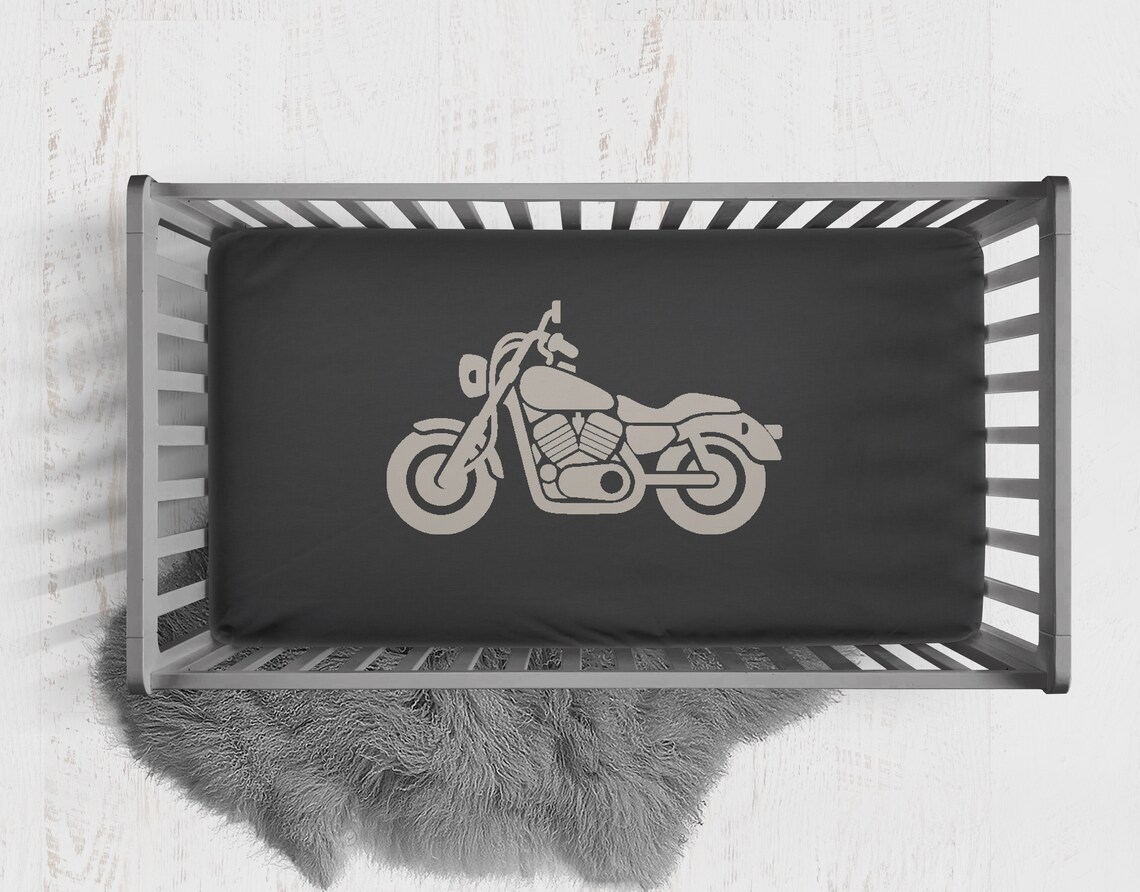 Motorcycle Crib Bedding Baby Boy Nursery Set Black Plaid Crib Etsy