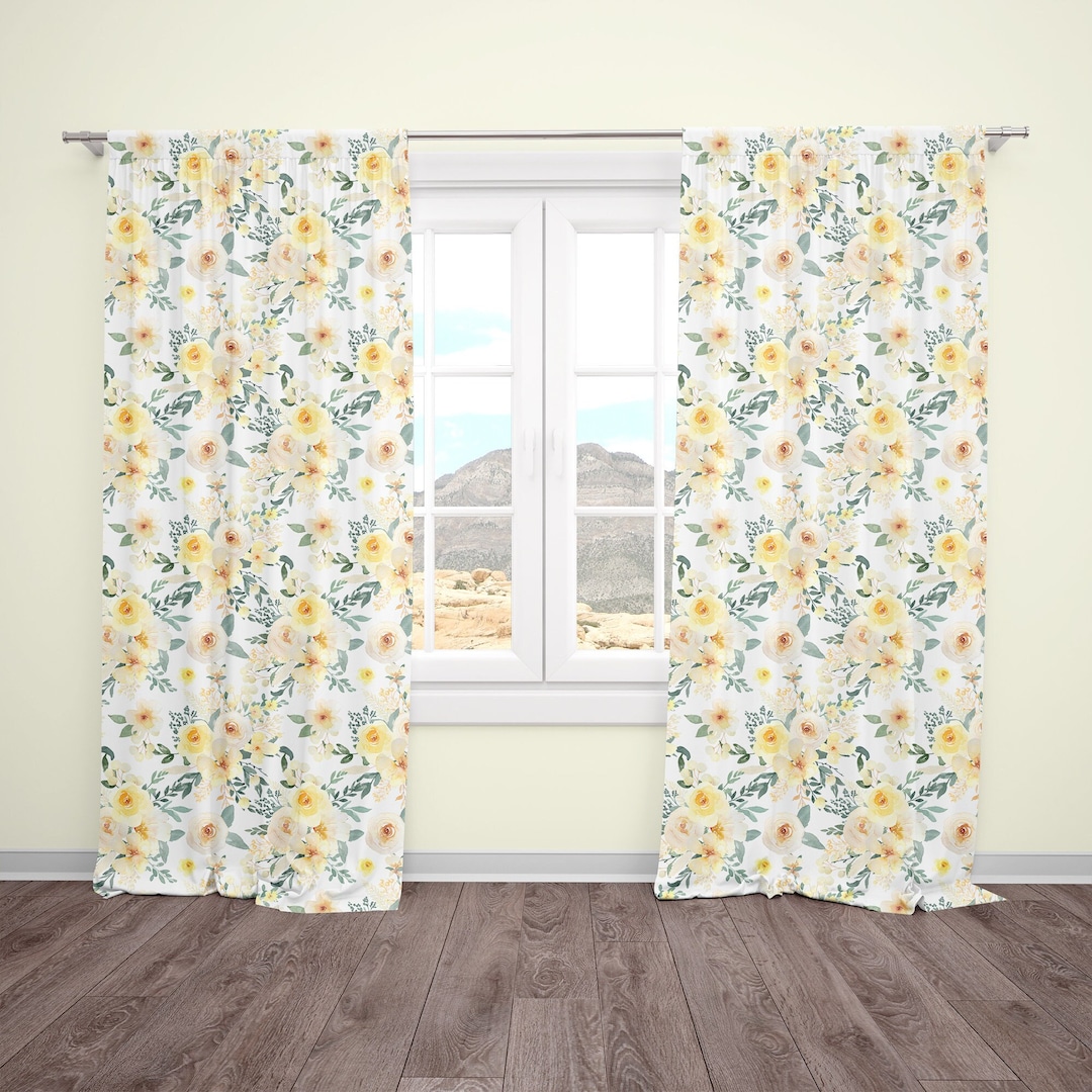 Curtains, Yellow Floral Curtain Panels, Blackout and Sheer Options