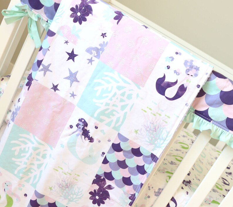 Purple Mermaid Crib Bedding Ocean Themed Nursery Baby Girl Etsy