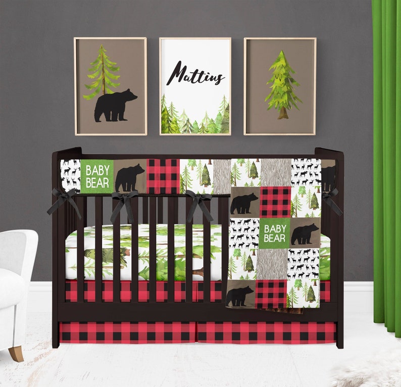 Baby Boy Crib Bedding Set Woodland Nursery Red Plaid Crib Etsy
