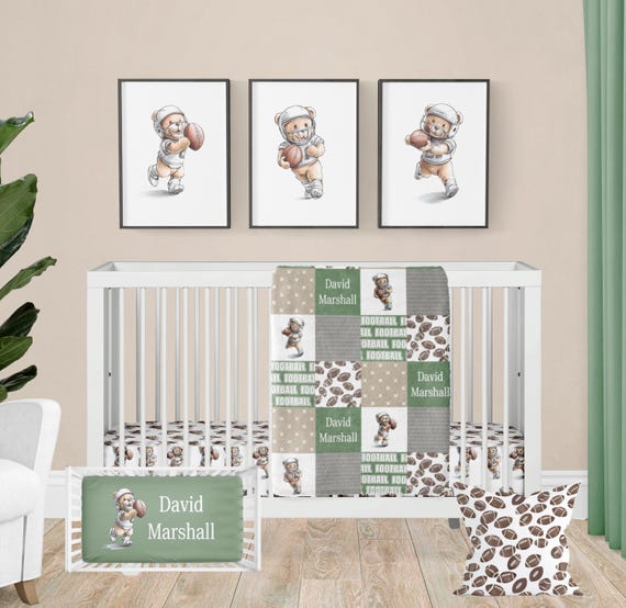 Football Crib Bedding Set: Baby Boy Sports Nursery, Personalized