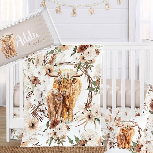Highland Cow Nursery Crib Bedding Set Girl Baby Girl Etsy