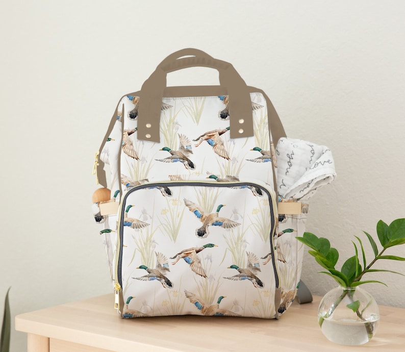 Duck Diaper Bag, Backpack Personalized Diaper Bag, Mallard Duck Baby Bag image 1