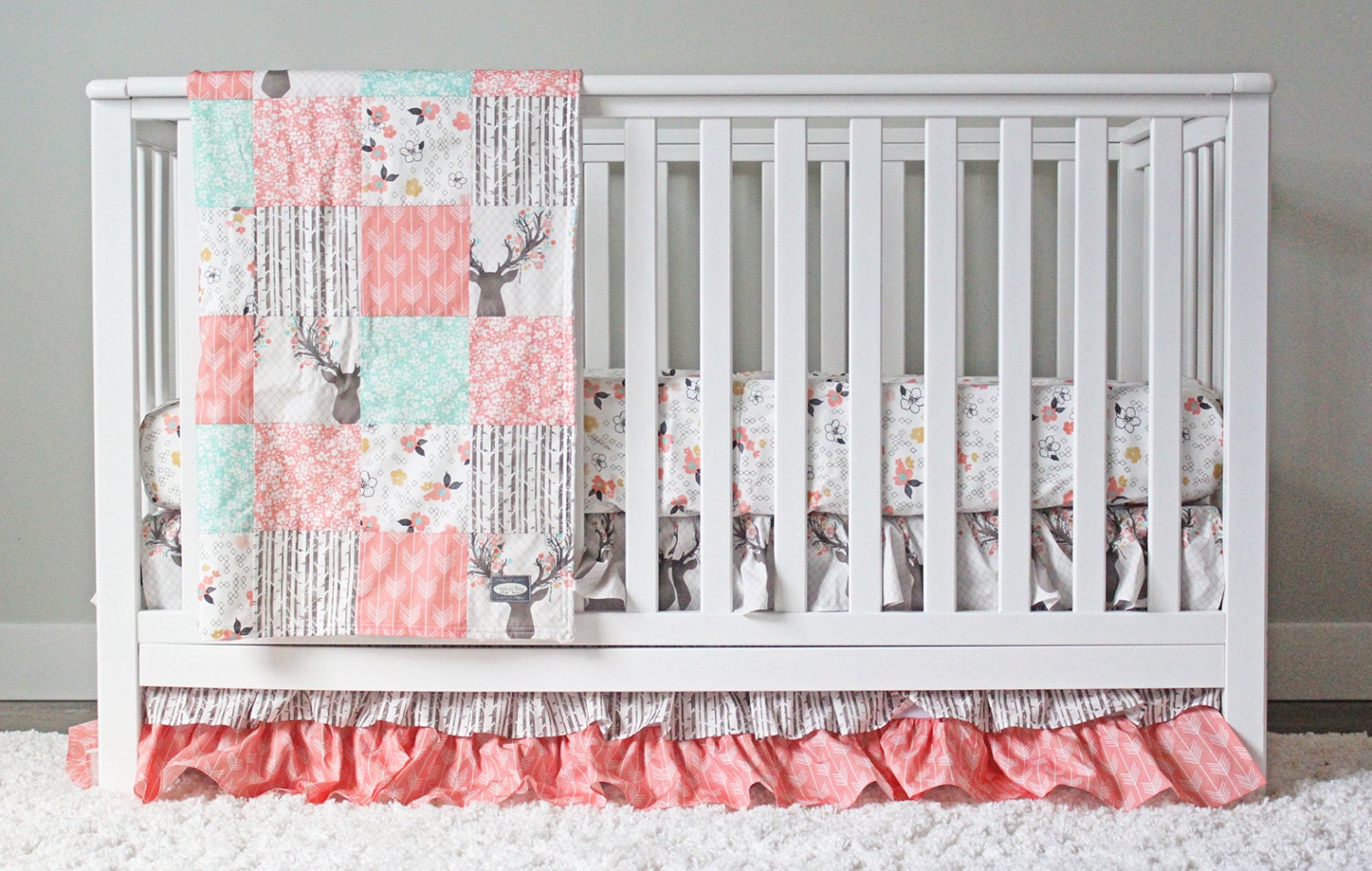 Girl Crib Bedding Woodlands Fawn Girl Baby Bedding Baby Girl Etsy Canada