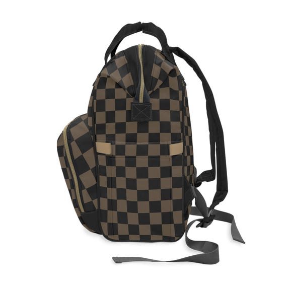 Checkered Diaper Backpack Tote: Black & Tan Baby Bag - Etsy