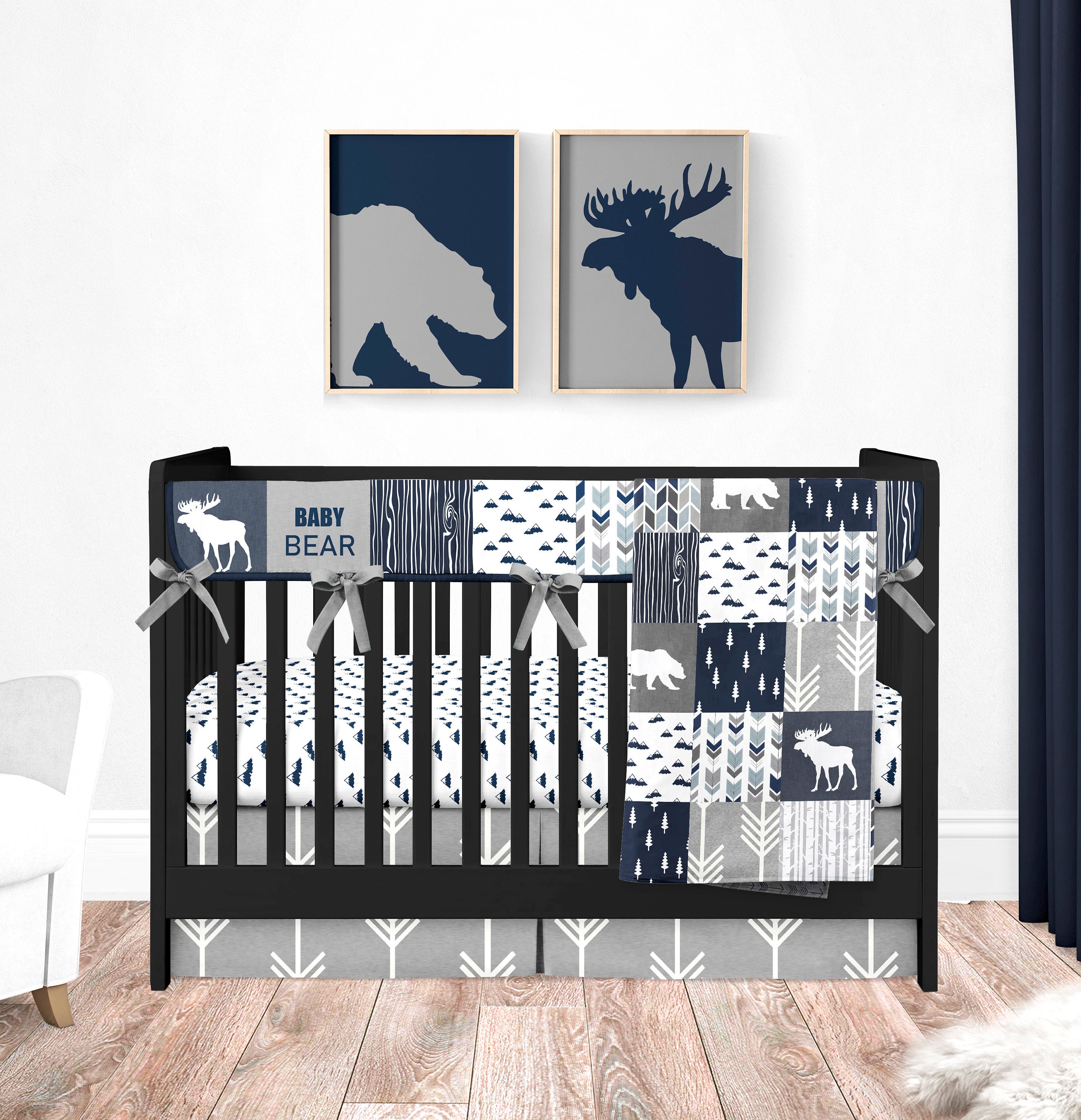 dark blue crib sheet