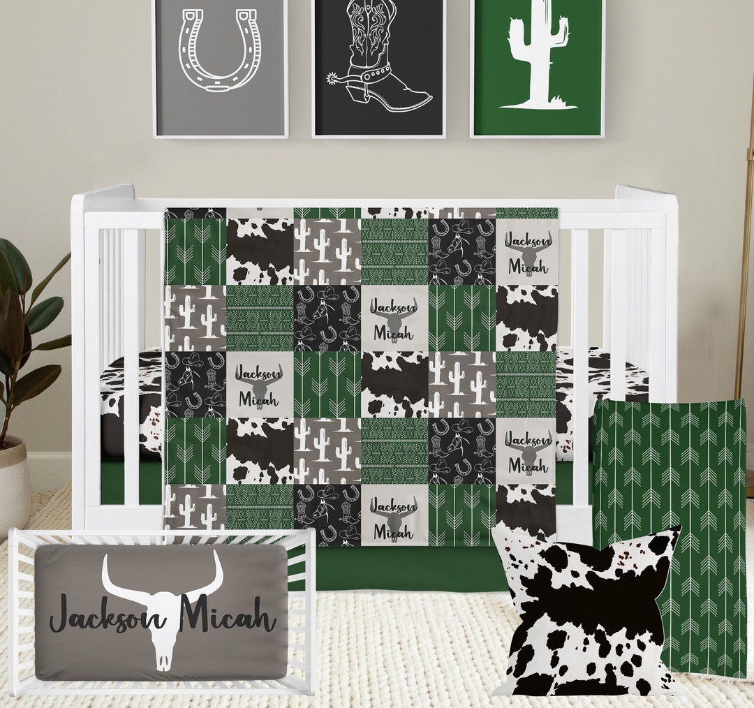 Cactus Crib Bedding, Western Baby Boy Nursery Bedding, Baby Boy Cow