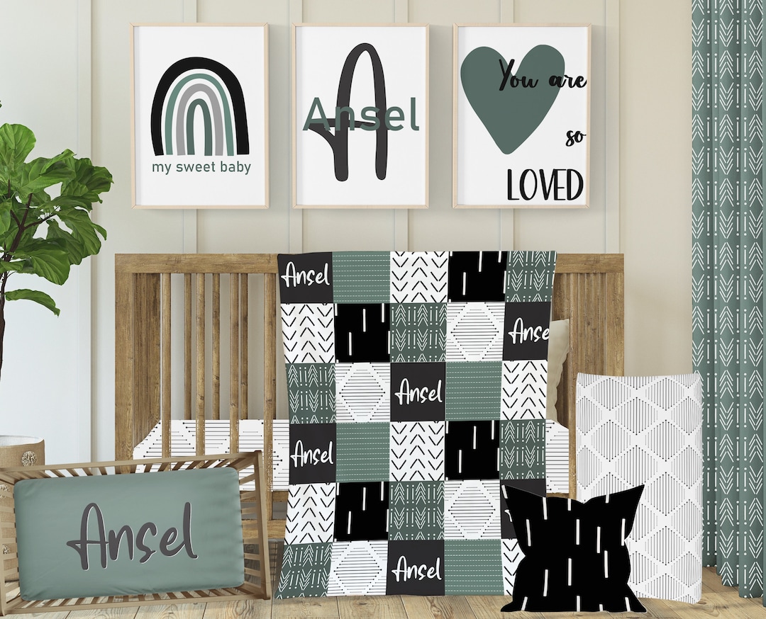 Sage Crib Bedding, Custom Baby Nursery Crib Bedding in Sage Green, Baby