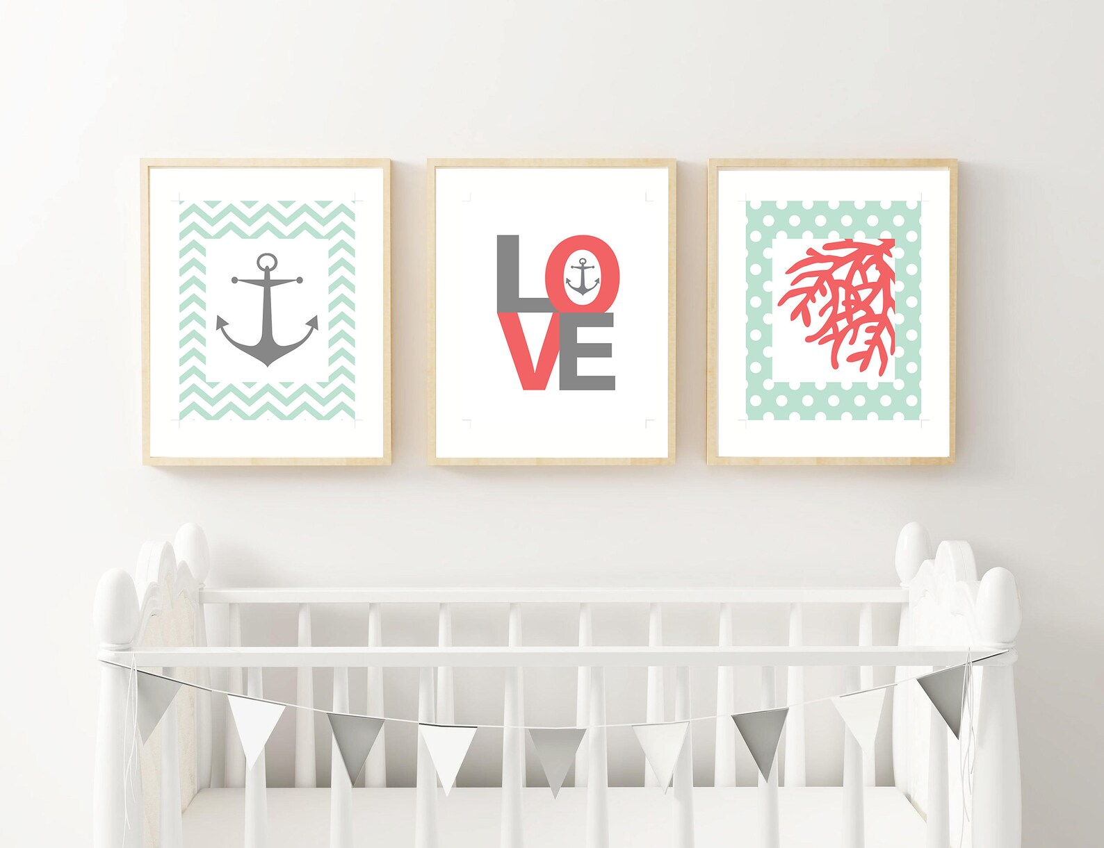 Ocean Baby Girl Crib Bedding Coral Mint Gray Baby Bedding Etsy