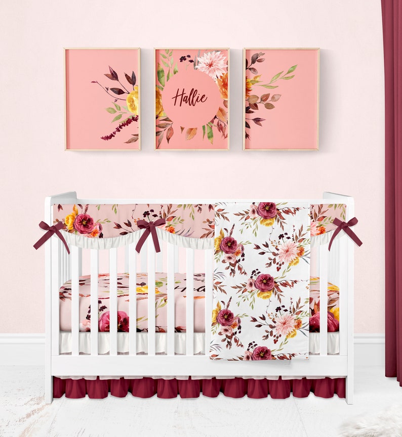 Personalized Baby Girl Crib Sheet for Floral Nursery in Autumn Etsy