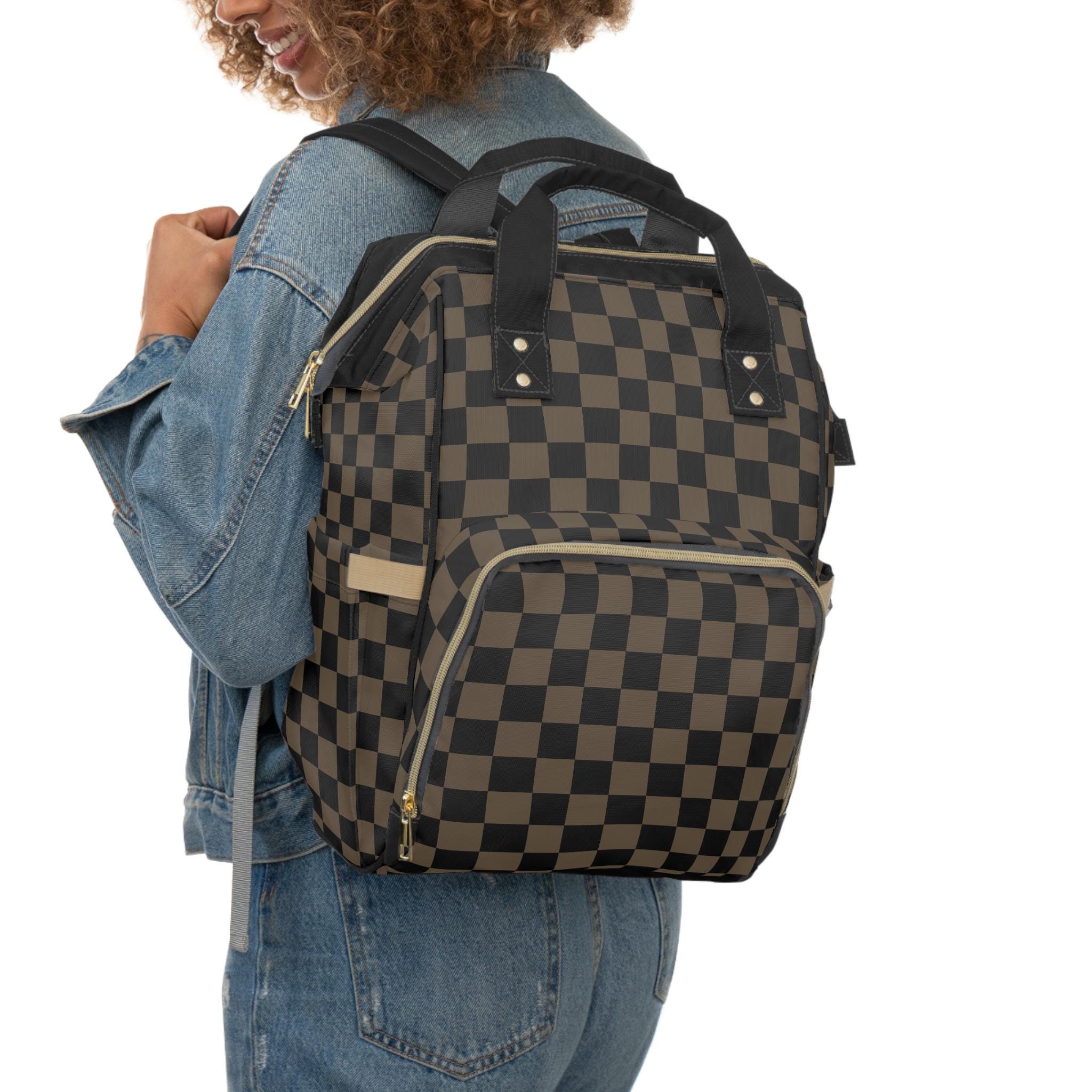 Checkered Diaper Backpack Tote: Black & Tan Baby Bag - Etsy