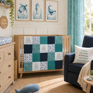 Ocean Nursery Crib Bedding, Crib Sheet Minky Blanket Throw Pillow Changing Pad Cover, Coastal Baby Nursery, Baby Shower Gift