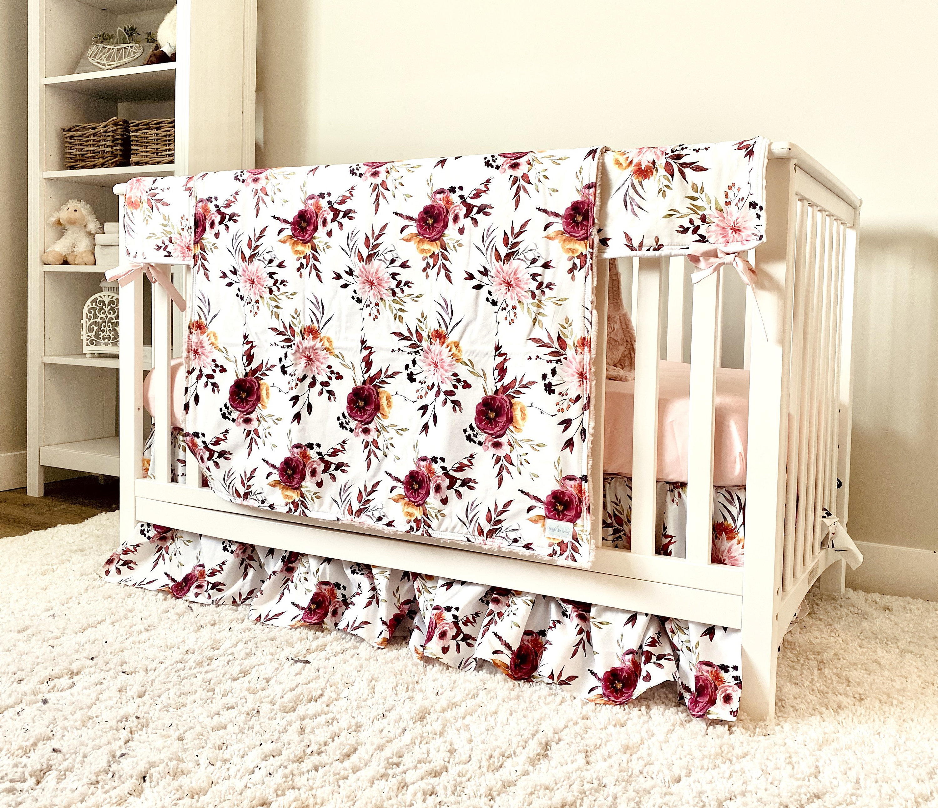 Floral Crib Bedding Set for Baby Girl Nursery Burgundy and Etsy
