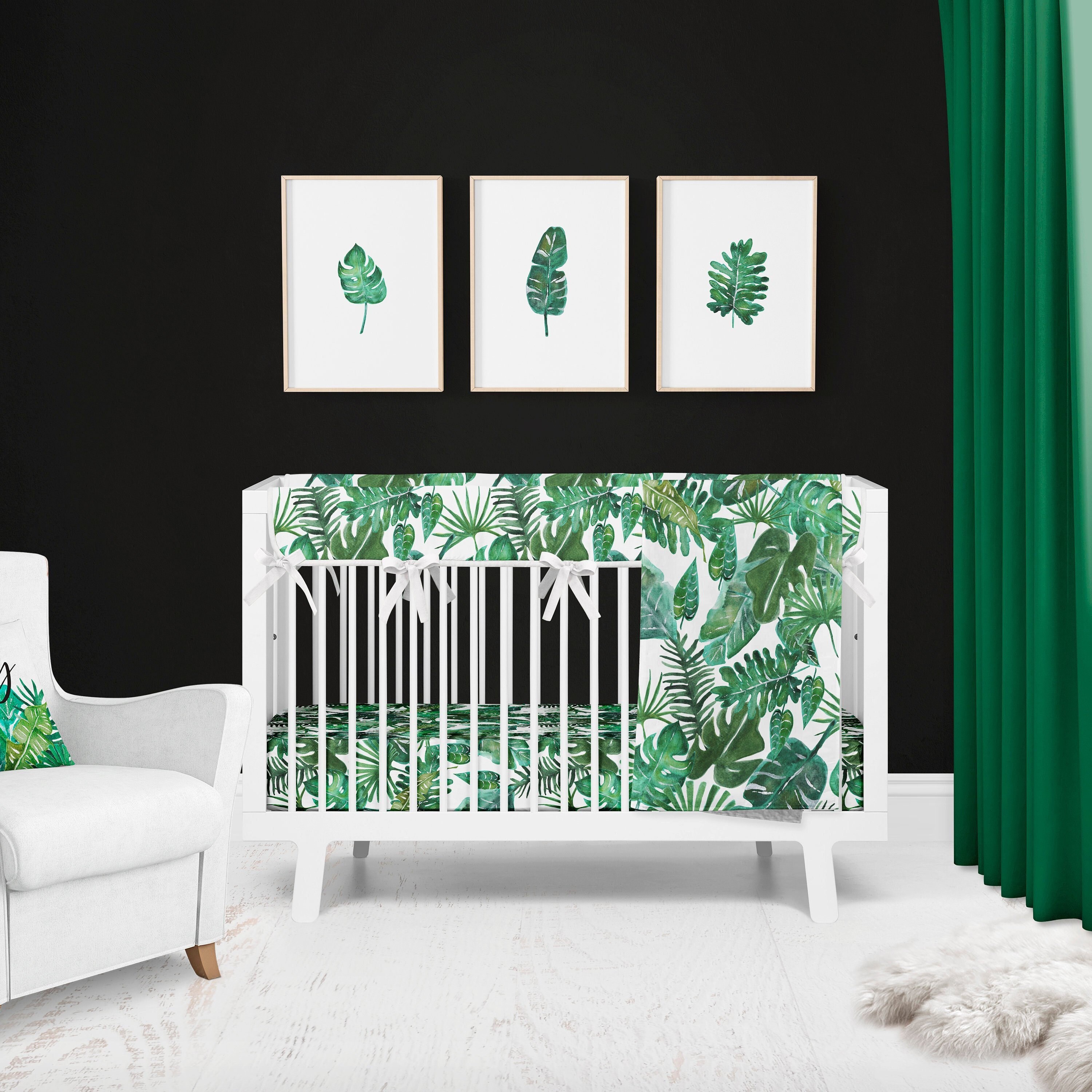 Tropical Crib Bedding Set Green Leaf Baby Nursery Bedding - Etsy Finland