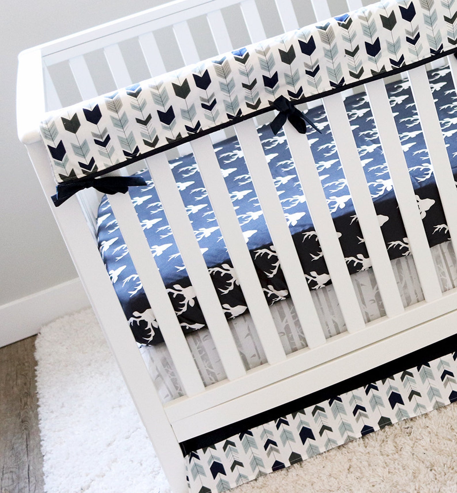 Baby Boy Nursery Bedding Set Woodlands Crib Bedding Navy Etsy