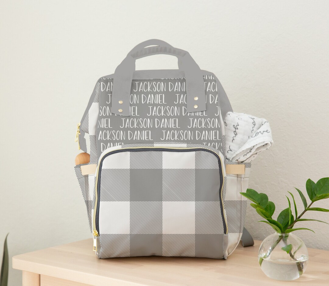 Personalized Diaper Bag, Gray Backpack Diaper Bag, Baby Boy Baby Girl