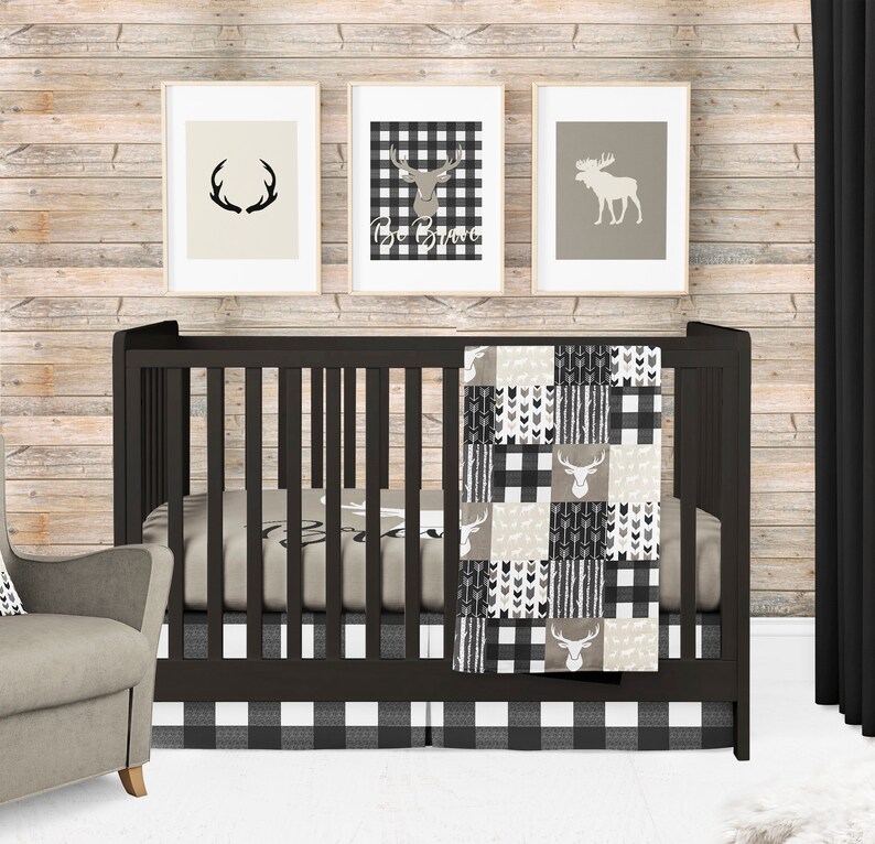 Woodland Nursery Bedding Set Deer Crib Bedding Black and Etsy