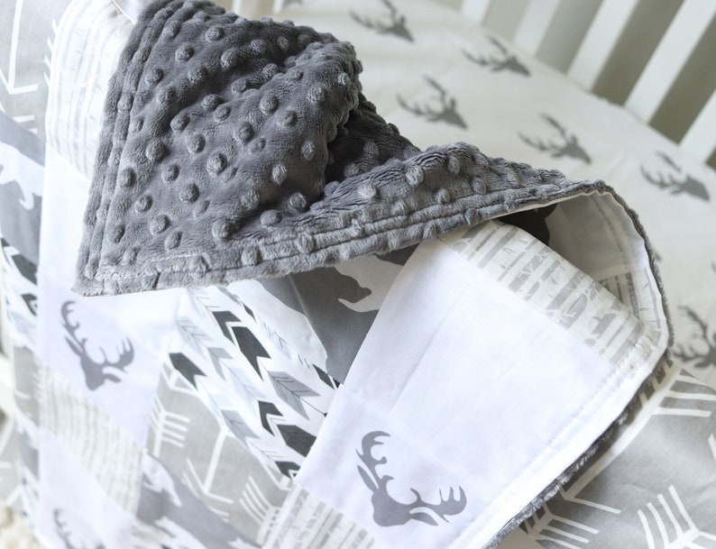 Baby Crib Bedding Set Gray Woodlands Nursery All Gray Baby Etsy