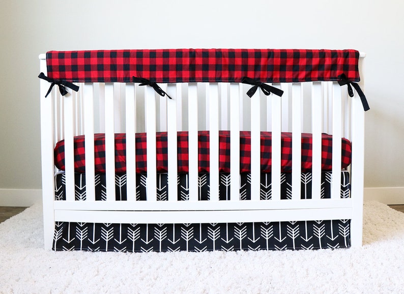 Baby Boy Crib Bedding Black Arrows Skirt Red Buffalo Plaid Etsy