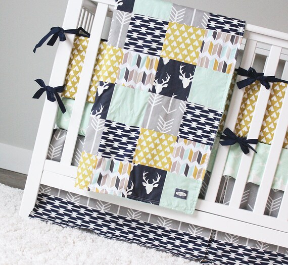 Woodlands Crib Baby Bedding Set Deer Nursery Bedding Navy Etsy