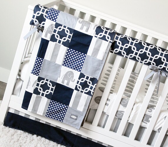 Boy Crib Bedding Elephant Nursery Bedding Set Navy Blue Etsy