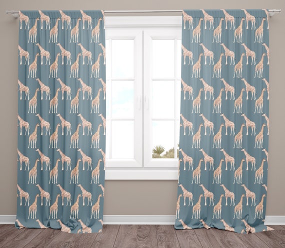 Giraffe Curtains For Safari Jungle Theme Nursery Bedroom Watercolor Giraffes On Teal Curtain Panels Window Treatments