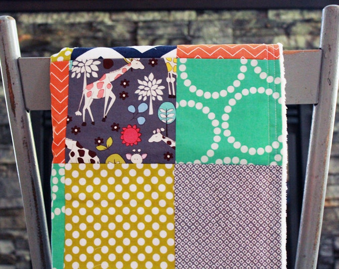 Patchwork Baby Blanket Modern Baby Quilt Orange Teal Etsy