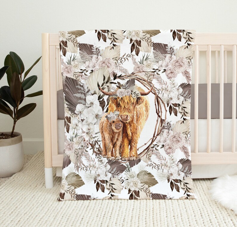 Highland Cow Nursery Crib Bedding Baby Girl Western Bedding Etsy