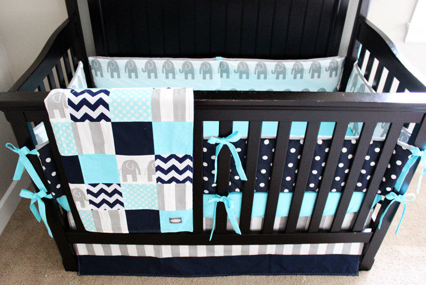 Crib Bedding Elephant Nursery Crib Set Navy Blue Polka Dot Etsy