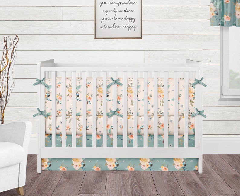Baby Girl Crib Bedding Set Floral Nursery Sage and Cream Etsy