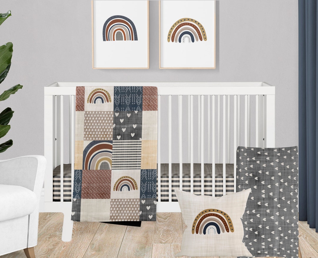 Boho Rainbow Baby Bedding, Crib Bedding Boho Nursery, Nursery Set