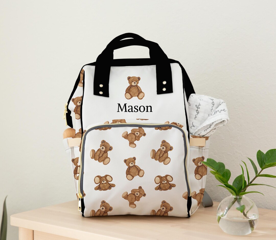 Personalized Teddy Bear Diaper Bag, Custom Name Baby Backpack, Baby ...