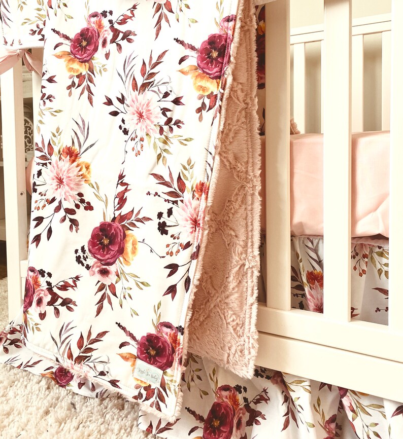 Floral Crib Bedding Set for Baby Girl Nursery Burgundy and Etsy