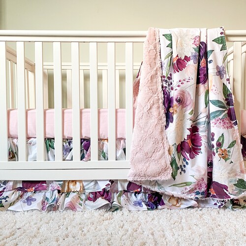 Floral Girl Crib Bedding Elephant Baby Bedding Set Peony Etsy