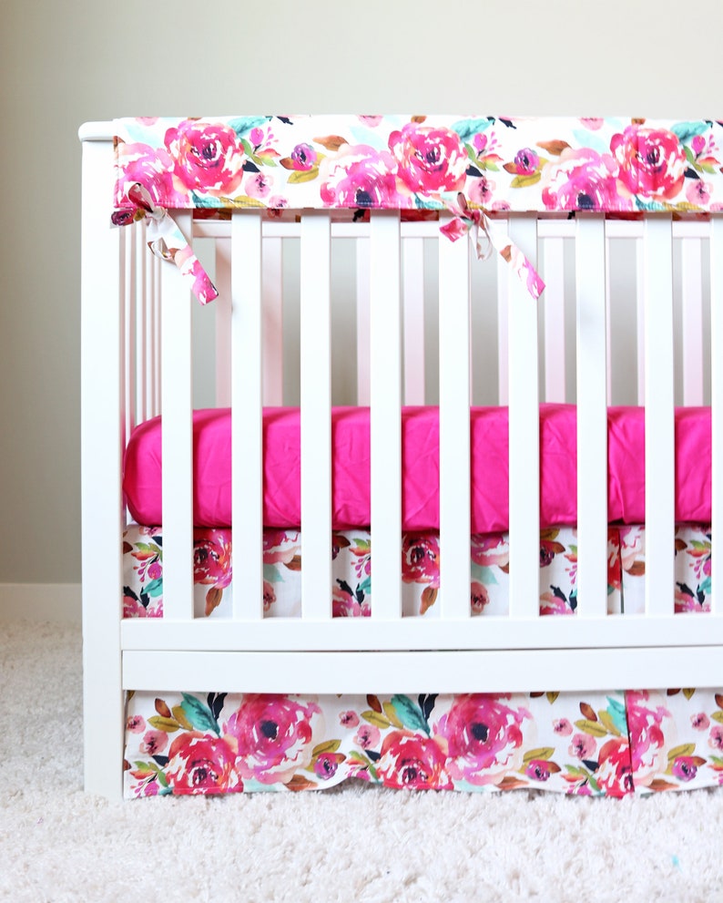 Floral Crib Bedding Baby Girl Nursery Crib Set Magenta Etsy