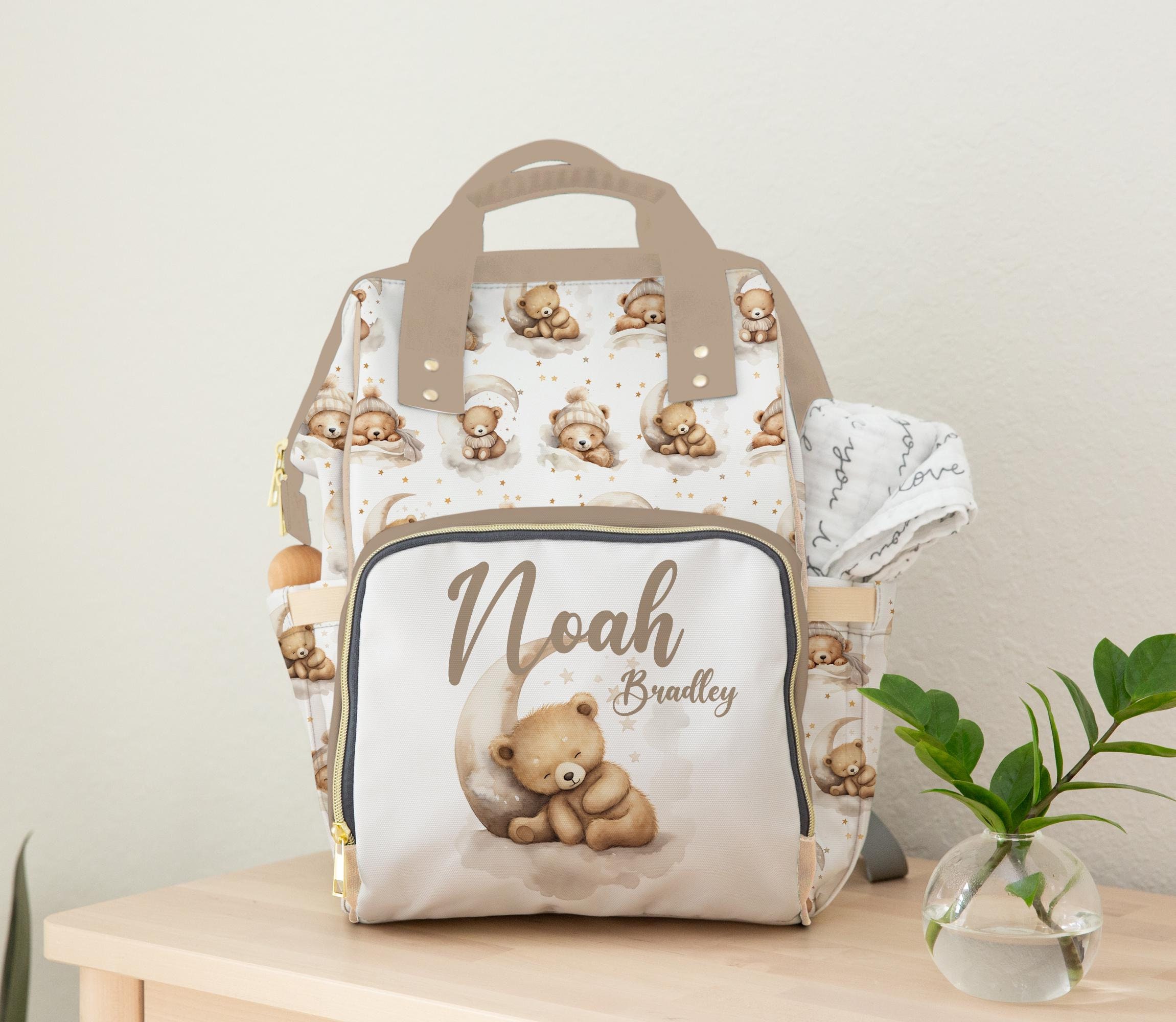 Personalized Teddy Bear Diaper Bag Backpack: Nursery Baby Name Gift