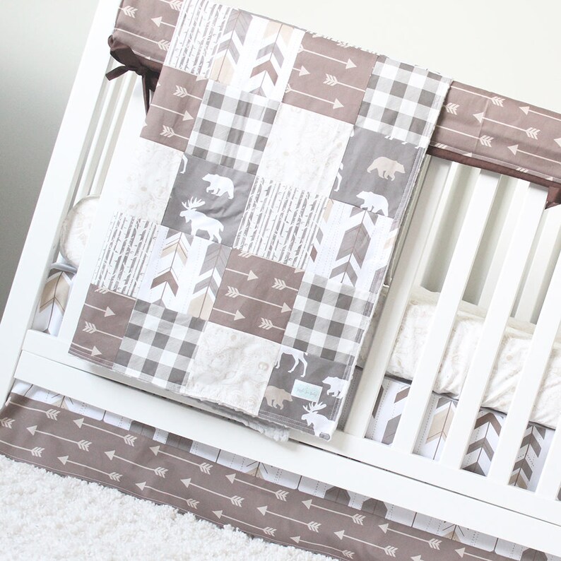 Woodlands Crib Bedding Set Brown Neutral Baby Nursery Etsy