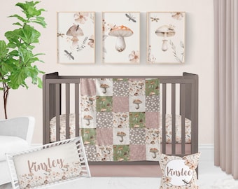Mushroom Crib Bedding Personalized Forest Baby Blanket, Crib