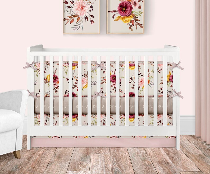 Baby Girl Crib Bedding Set Floral Nursery Crib Sheet Bumper Etsy