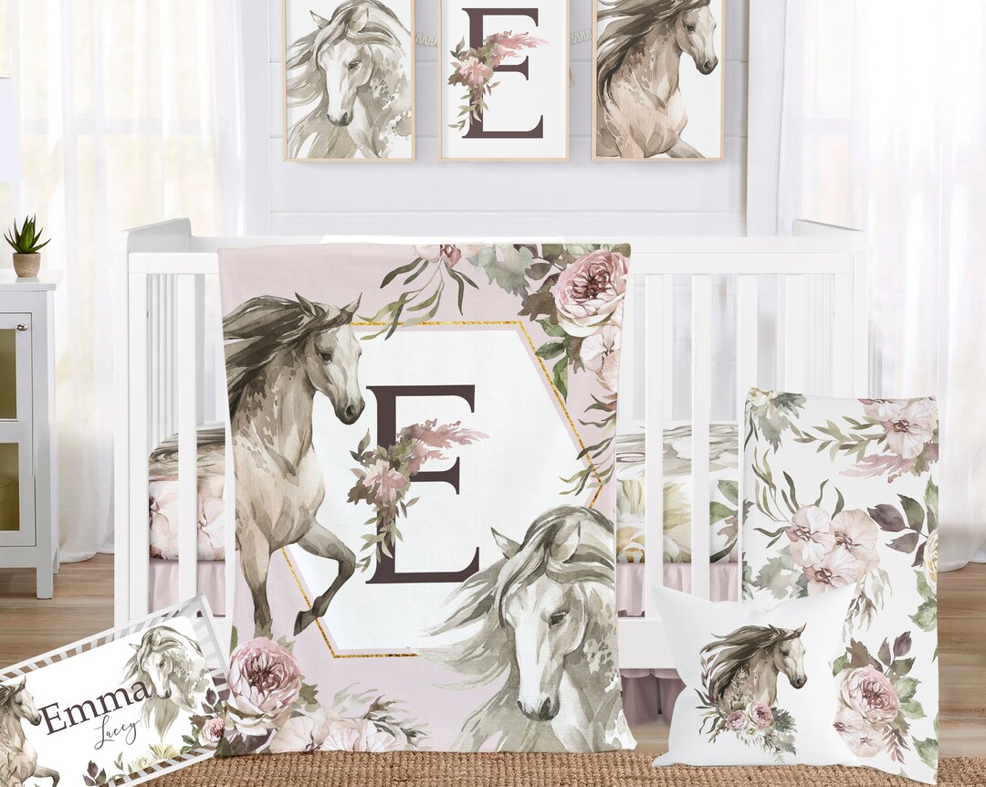 Girl Crib Bedding, Baby Girl Western Nursery Crib Set, Personalized Horse Baby Bedding Etsy