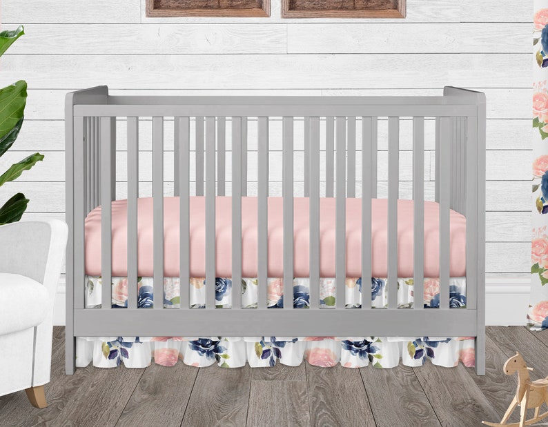 Baby Girl Crib Bedding Set Floral Nursery Navy and Blush Etsy Canada