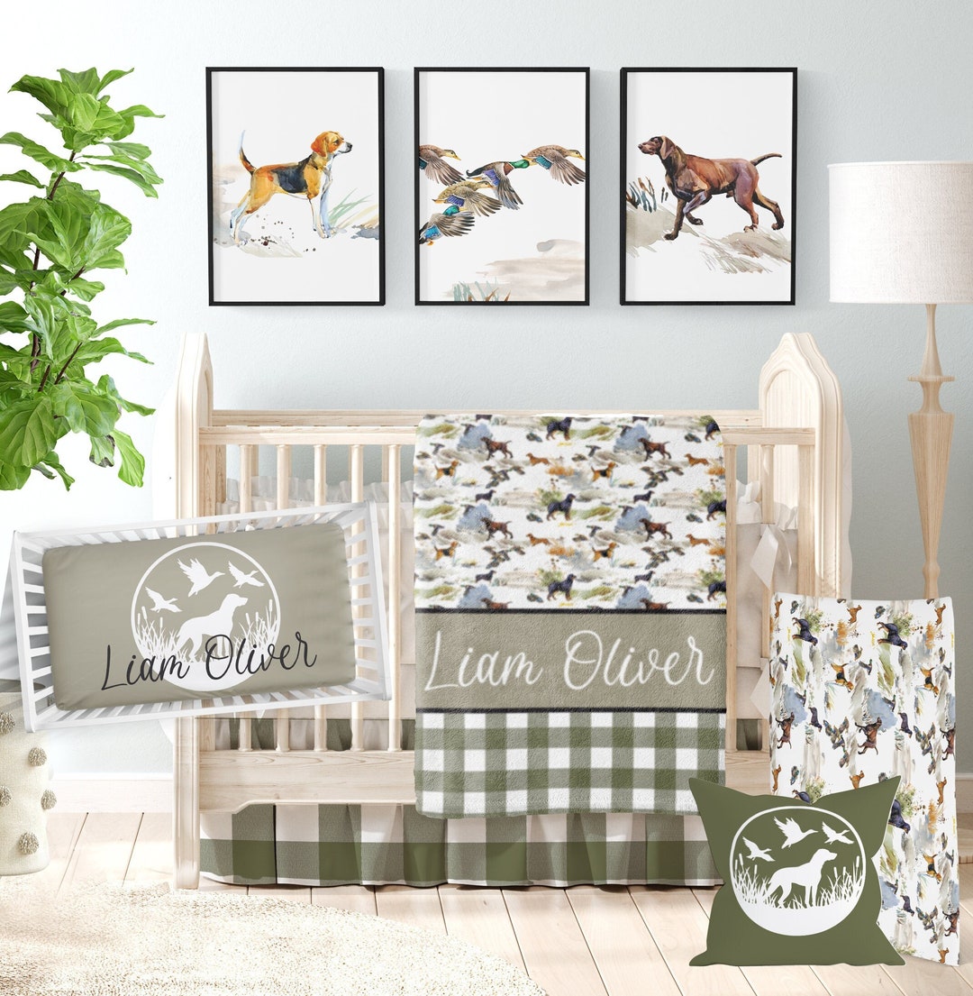 Duck Hunting Nursery Bedding, Baby Boy Bedding Crib Sets, Dog, Baby Boy