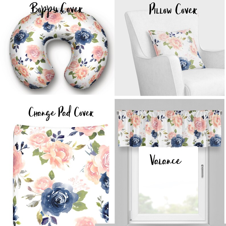 Baby Girl Crib Bedding Set Floral Nursery Navy and Blush Etsy Canada