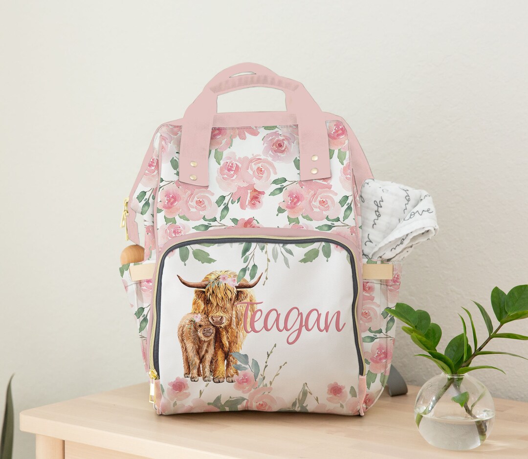 Diaper Bag Girl Cow Custom Personalized Backpack Diaper Bag Etsy